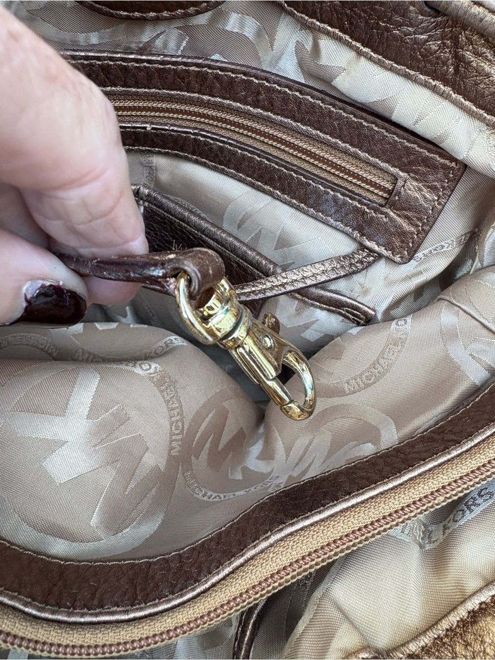 Michael Kors Metallic Brown Leather Satchel - Picture 11 of 16